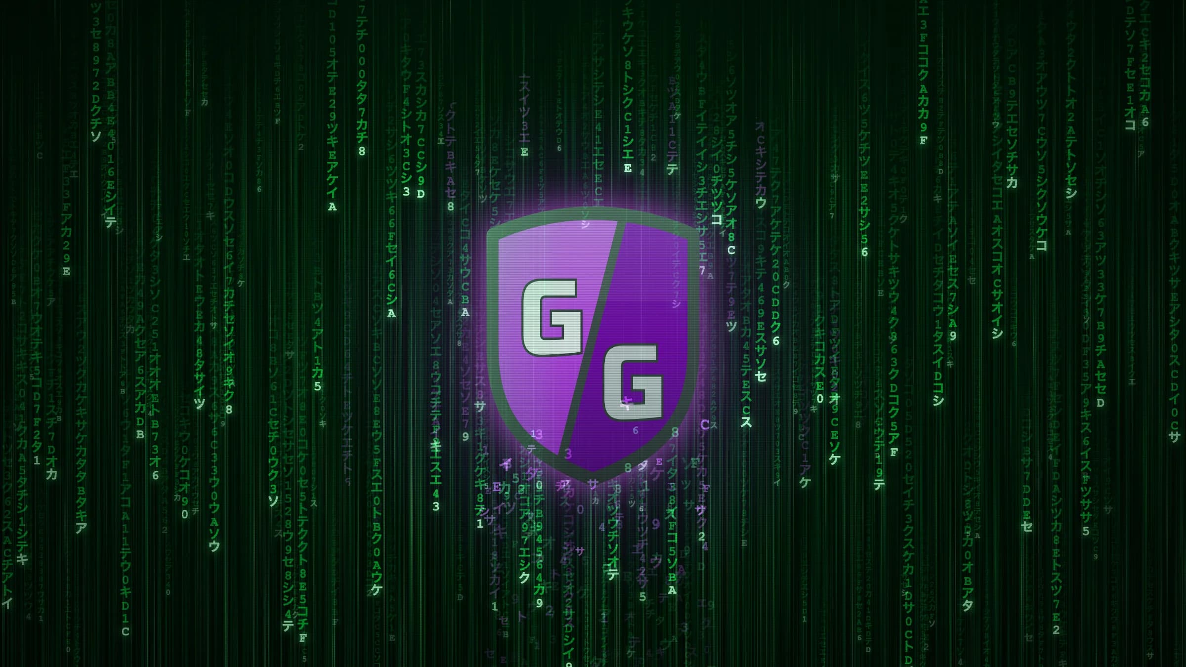 Game Guardian shield logo surrounded by falling matrix code